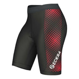 Cycling Shorts Womens Gel Padded MTB Riding Bicycle Knicks Ladies Chamois Pants with red pattern design.