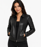Women's Black Cowhide Leather Jacket – Premium Genuine Leather Coat