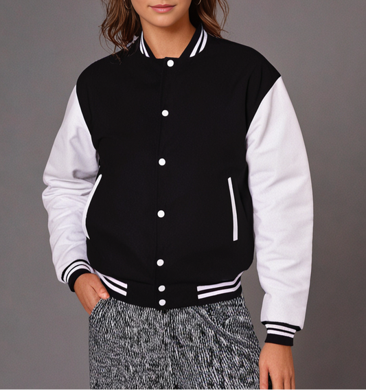 Hatch Sports Women Varsity Jacket Wool+Genuine Leather Black/White Hatch Sports