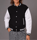 Hatch Sports Women Varsity Jacket Wool+Genuine Leather Black/White