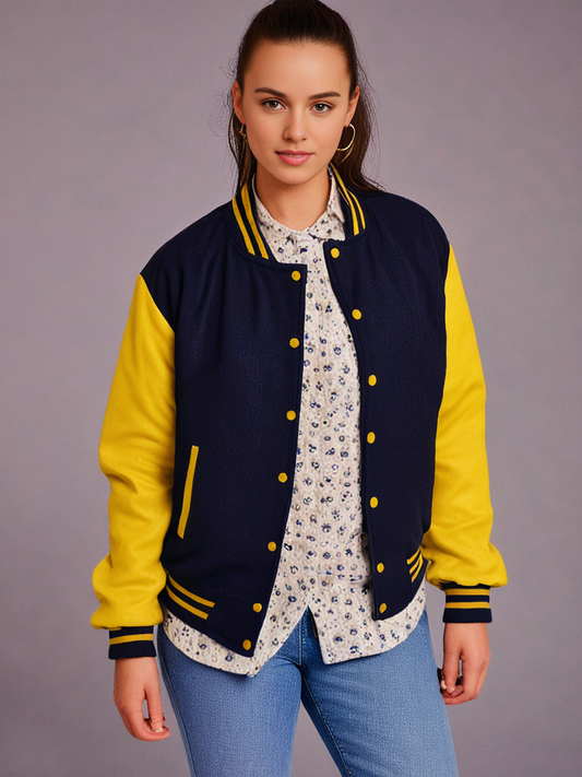 Hatch Sports Woman Jacket Wool+Leather Navy Blue/Yellow Hatch Sports