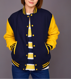 Hatch Sports Woman Jacket Wool+Leather Navy Blue/Gold