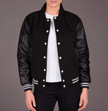 Hatch Sports Women Hoodie Wool+Leather Black Grey Line