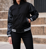 Hatch Sports Women Hoodie Wool+Leather All Black (White Line)
