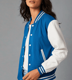 Hatch Sports Women Varsity Jacket Wool+Genuine Cowhide Leather Sky Blue/White Hatch Sports