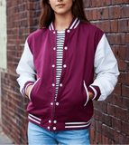 Hatch Sports Women Varsity Jacket Wool+Genuine Cowhide Leather Pink/White