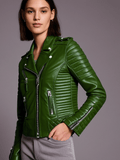 Hatch Sports Women's Green Motorcycle Biker Jackets Cafe Racer Retro Slim Fit Jackets