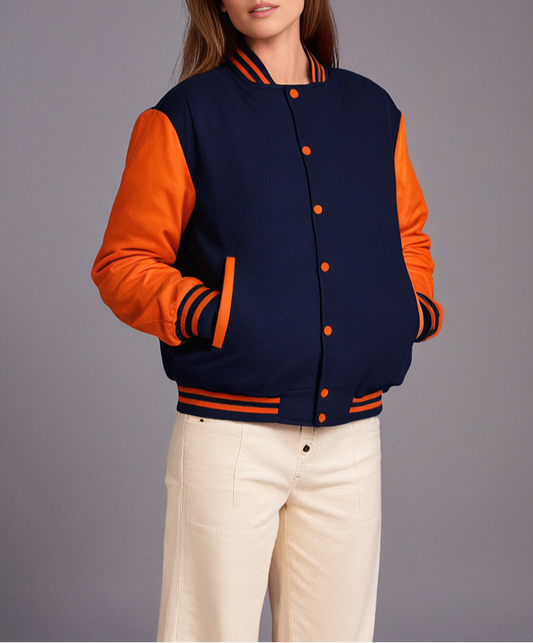 Hatch Sports Woman Jacket Wool+Leather Navy Blue/Orange Hatch Sports