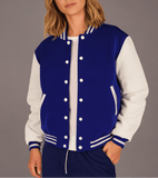 Hatch Sports Women Varsity Jacket Wool+Genuine Leather Blue/White Hatch Sports