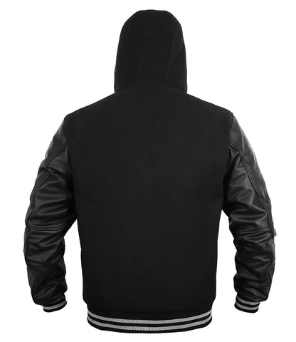 Hatch Sports Women Hoodie Wool+Leather Black Grey Line