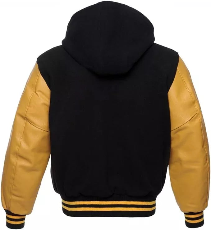 Hatch Sports Mens Varsity Baseball Hoodie Style Wool Body Genuine Leather Arms Varsity Jacket
