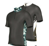 Mens Cycling Jersey Summer Bicycle Riding Breathable Biking Shirt With Pockets in black and camo designs.