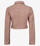 Marsha Women's Cropped Pink Leather Jacket with Shirt Collar