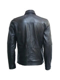 Men’s Black Leather Zipper Jacket – Slim Fit Classic Biker Style with Premium Finish back view